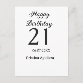 Cartão Postal Happy 21st birthday bold letter simple name minima