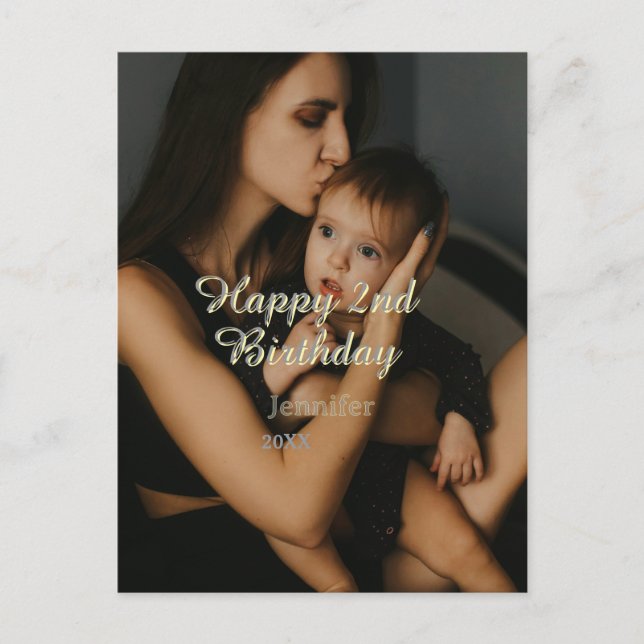 Cartão Postal Happy 2nd birthday kids baby mother yellow gray na (Frente)