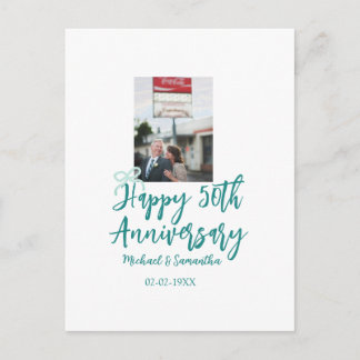 Cartão Postal Happy 50th anniversary photo turquoise bow name da