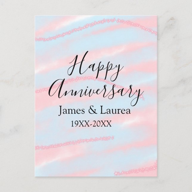 Cartão Postal Happy anniversary wedding name date year pastel  (Frente)