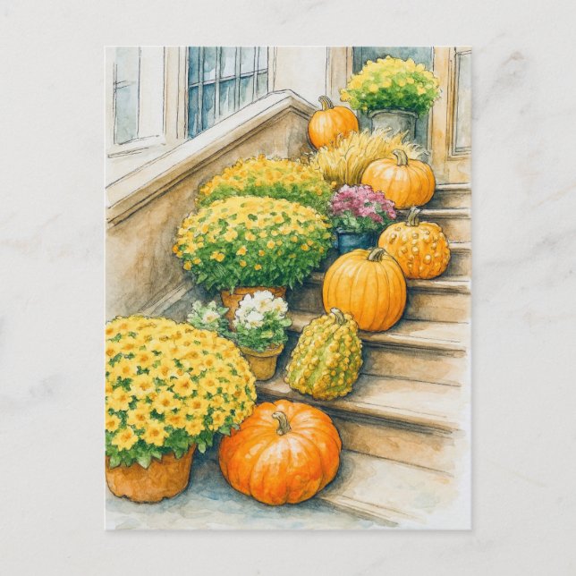 Cartão Postal Happy Autumn Thanksgiving Pumpkin Postcard (Frente)