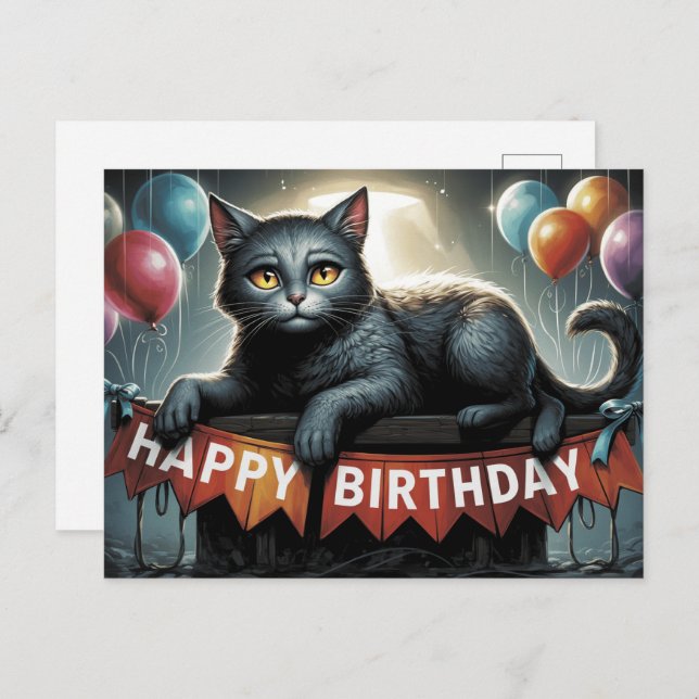 Cartão Postal Happy Birthday 2026 Postcards Cat (Frente/Verso)