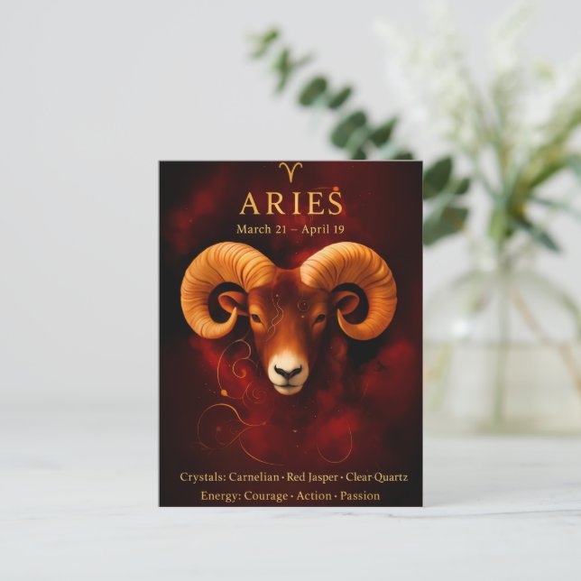 Cartão Postal Happy Birthday Aries | Birthstone Post Card  (Em pé/Frente)