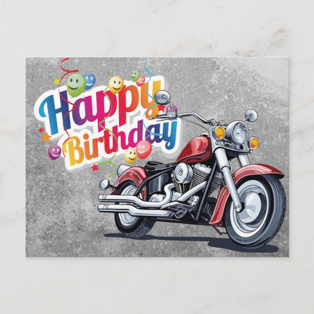 Cartão Postal Happy birthday! biker (Frente)