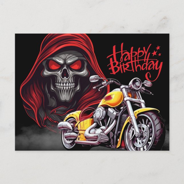 Cartão Postal Happy birthday! biker (Frente)