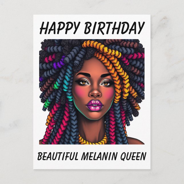 Cartão Postal Happy Birthday black melanin woman birthday card (Frente)