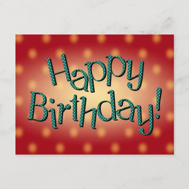Cartão Postal Happy Birthday Blue Polka Dot Text Red Bkgrd (Frente)