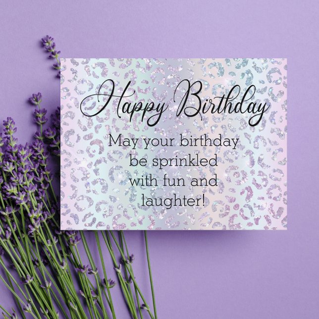 Cartão Postal happy birthday chic calligraphy leopard purple  (Criador carregado)