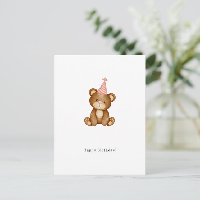 Cartão Postal Happy Birthday Cute Bear Card (Em pé/Frente)