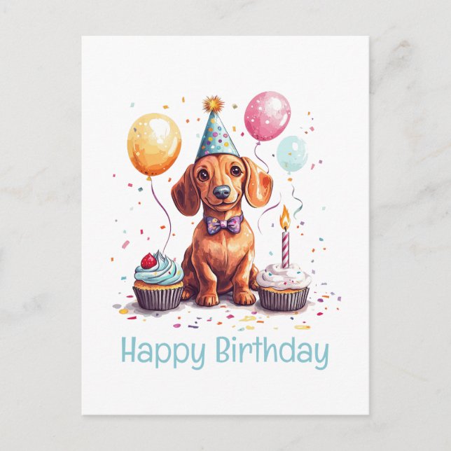 Cartão Postal Happy Birthday Dachshund Dog  (Frente)