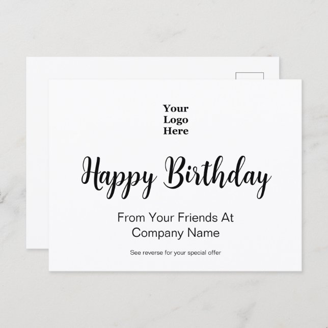 Cartão Postal Happy Birthday From Business Logo Special Offer (Frente/Verso)