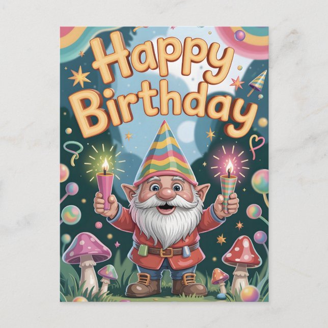 Cartão Postal Happy Birthday Gnome Greeting (Frente)
