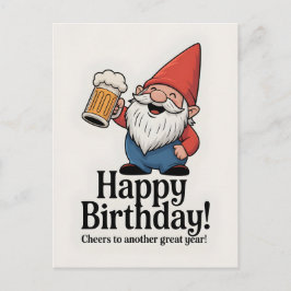 Cartão Postal "Happy Birthday" Gnome Raising a Beer