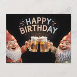 Cartão Postal "Happy Birthday" Gnomes Toasting Beer Mugs