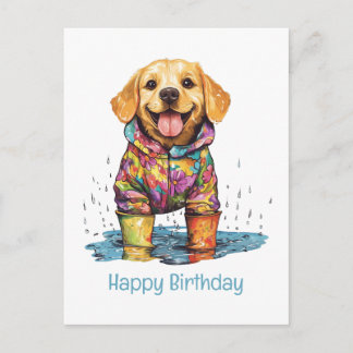 Cartão Postal Happy Birthday Labrador Retriever Rain Puddle