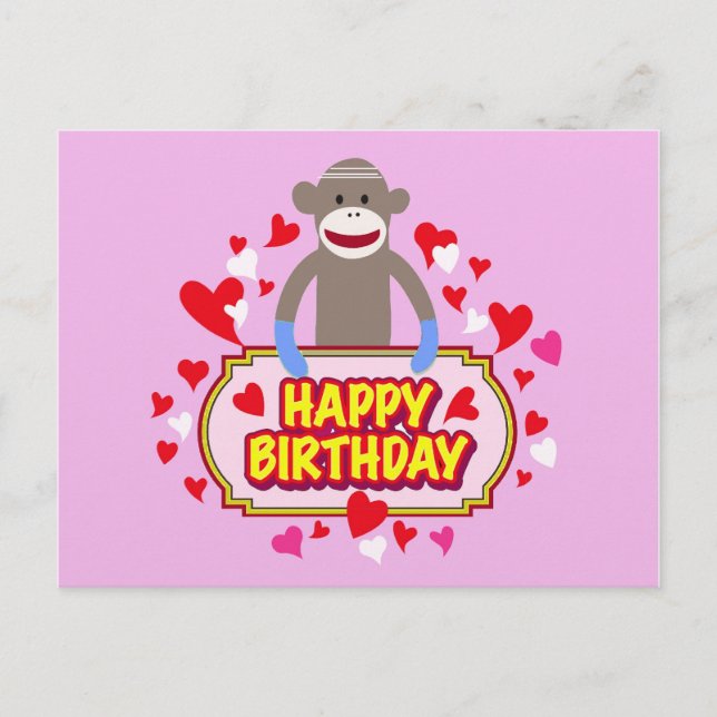Cartão Postal Happy Birthday Monkey. (Frente)