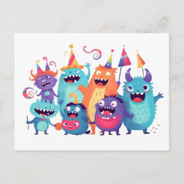 Cartão Postal Happy Birthday. Monsterparty mit Monstern
