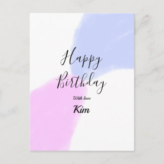 Cartão Postal Happy birthday pink purple pastel name simple eleg