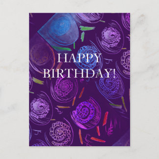 CARTÃO POSTAL HAPPY BIRTHDAY PURPLE FLOWERS