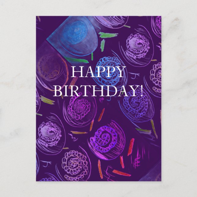 CARTÃO POSTAL HAPPY BIRTHDAY PURPLE FLOWERS (Frente)