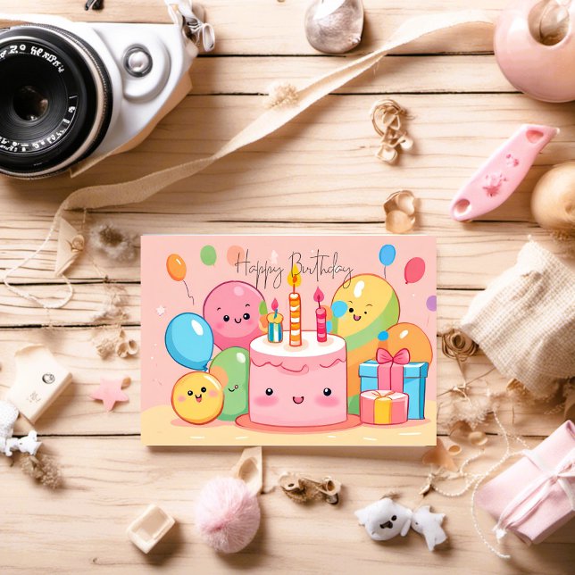 Cartão Postal Happy Birthday So Kawaii ... ✿°•∘ɷ∘•°✿ .. (Happy Birthday Postkarte Kawaii)
