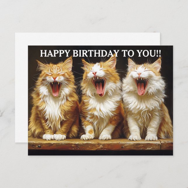 Cartão Postal Happy Birthday Three Ginger Singing Cats   (Frente/Verso)