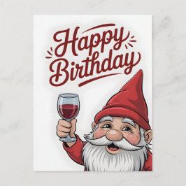 Cartão Postal "Happy Birthday" Wine-Toasting Gnome