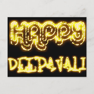Cartão Postal Happy Deepavali Neon Dourado Diwali Lights Typogra