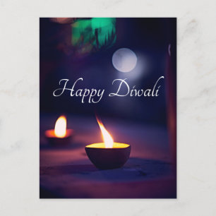 Cartão Postal Happy Diwali Calming Moon e Cartaz da lâmpada