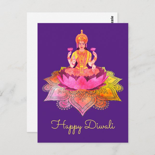 Cartão Postal Happy Diwali - Deepalavi Lakshmi Goddese 4 (Frente/Verso)