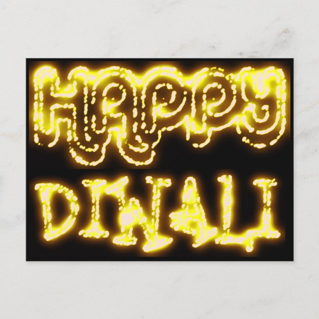 Cartão Postal Happy Diwali Yellow Ouro Lights Typografia Night (Frente)