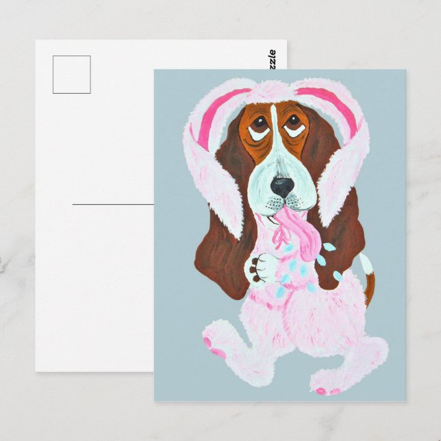 Cartão Postal Happy Easter Basset Hound Easter Bunny (Frente/Verso)