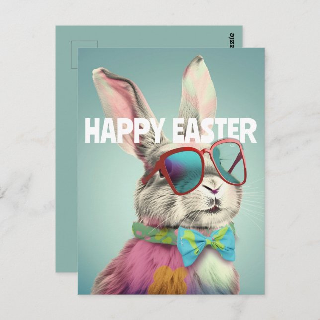 Cartão Postal Happy Easter Bunny with Sunglasses Funny (Frente/Verso)