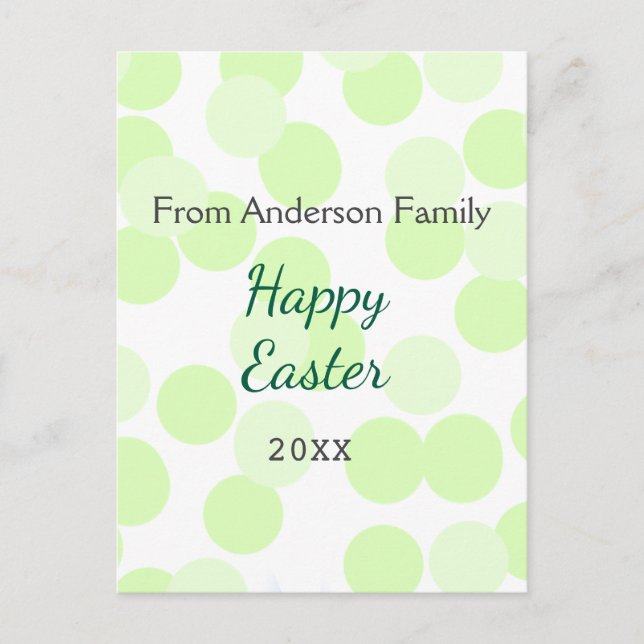 Cartão Postal Happy Easter gray green polka dots family name (Frente)