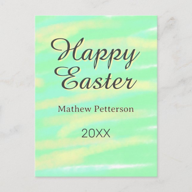 Cartão Postal Happy Easter green yellow pastel gray name year  (Frente)