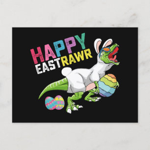 Cartão Postal Happy Eastrawawr T Rex Dinosaur Easter Bunny Egg