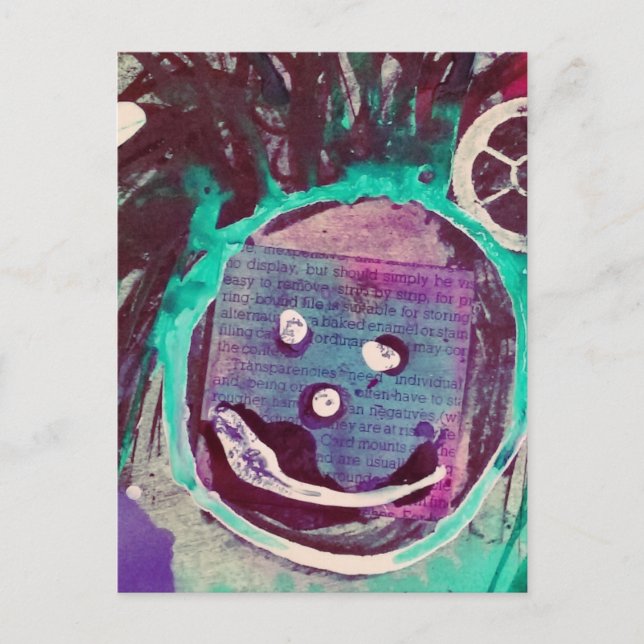 Cartão Postal Happy Face Mixed Media Collage (Frente)