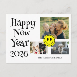 Cartão Postal Happy Face Three Photos New Year