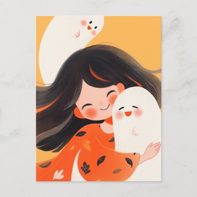 Cartão Postal Happy Girl and Ghost (Frente)