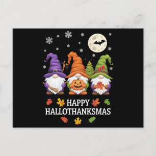 Cartão Postal Happy Hallothanksmas Gnomos Lover Halloween Xmas