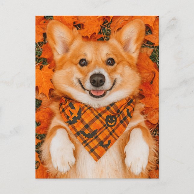 Cartão Postal Happy Halloween Corgi Postcard Cute Dog Autumn (Frente)