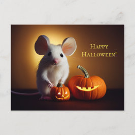 Cartão Postal  Happy Halloween. Kleine niedliche Maus mit Kürbis
