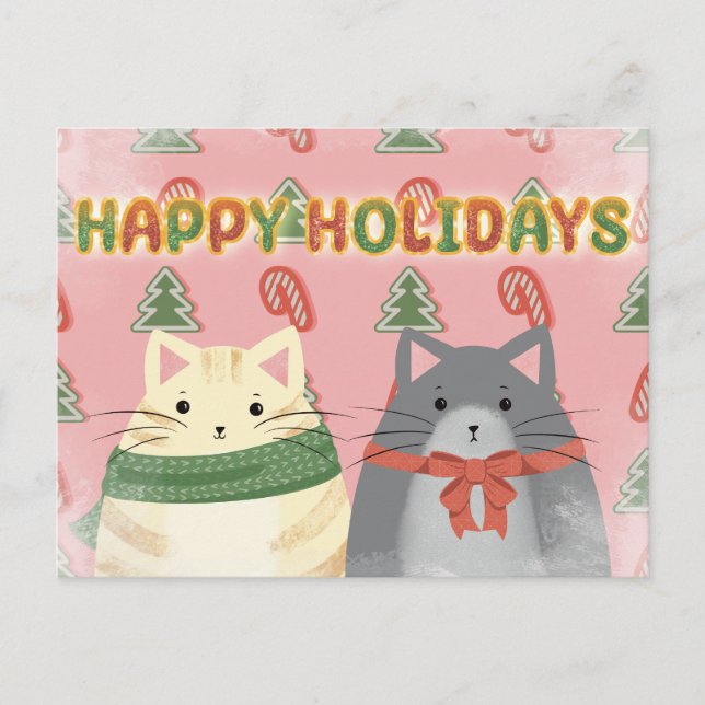 Cartão Postal Happy Holidays Cats Postcard (Frente)