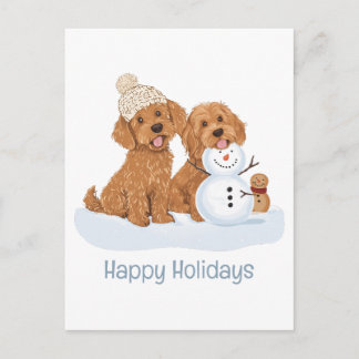 Cartão Postal Happy Holidays Winter Goldendoodle Dog Snowman