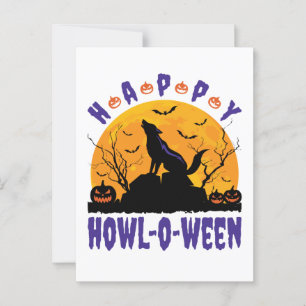 Cartão Postal Happy Howl O Ween Halloween Howling Wolf Dog