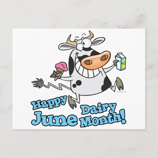 Cartão Postal happy june dairy month funny cartoon cow (Frente)