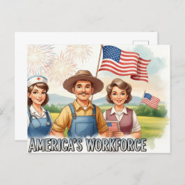 Cartão Postal Happy Labor Day with Flag Postcard
