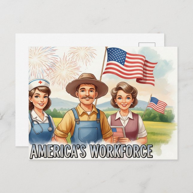 Cartão Postal Happy Labor Day  with Flag Postcard (Frente/Verso)