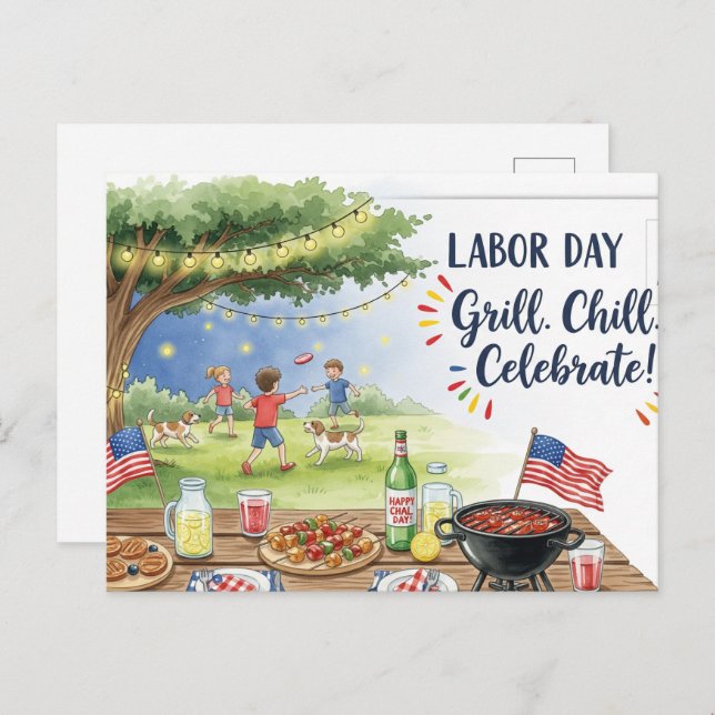 Cartão Postal Happy Labor Day  with Flag Postcard (Frente/Verso)
