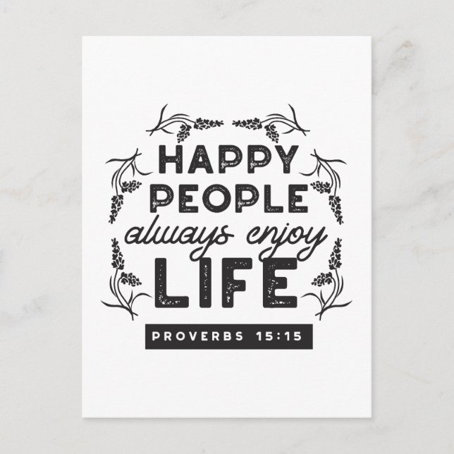 Cartão Postal Happy Life with Faith – Proverbs 15:15 Art (Frente)